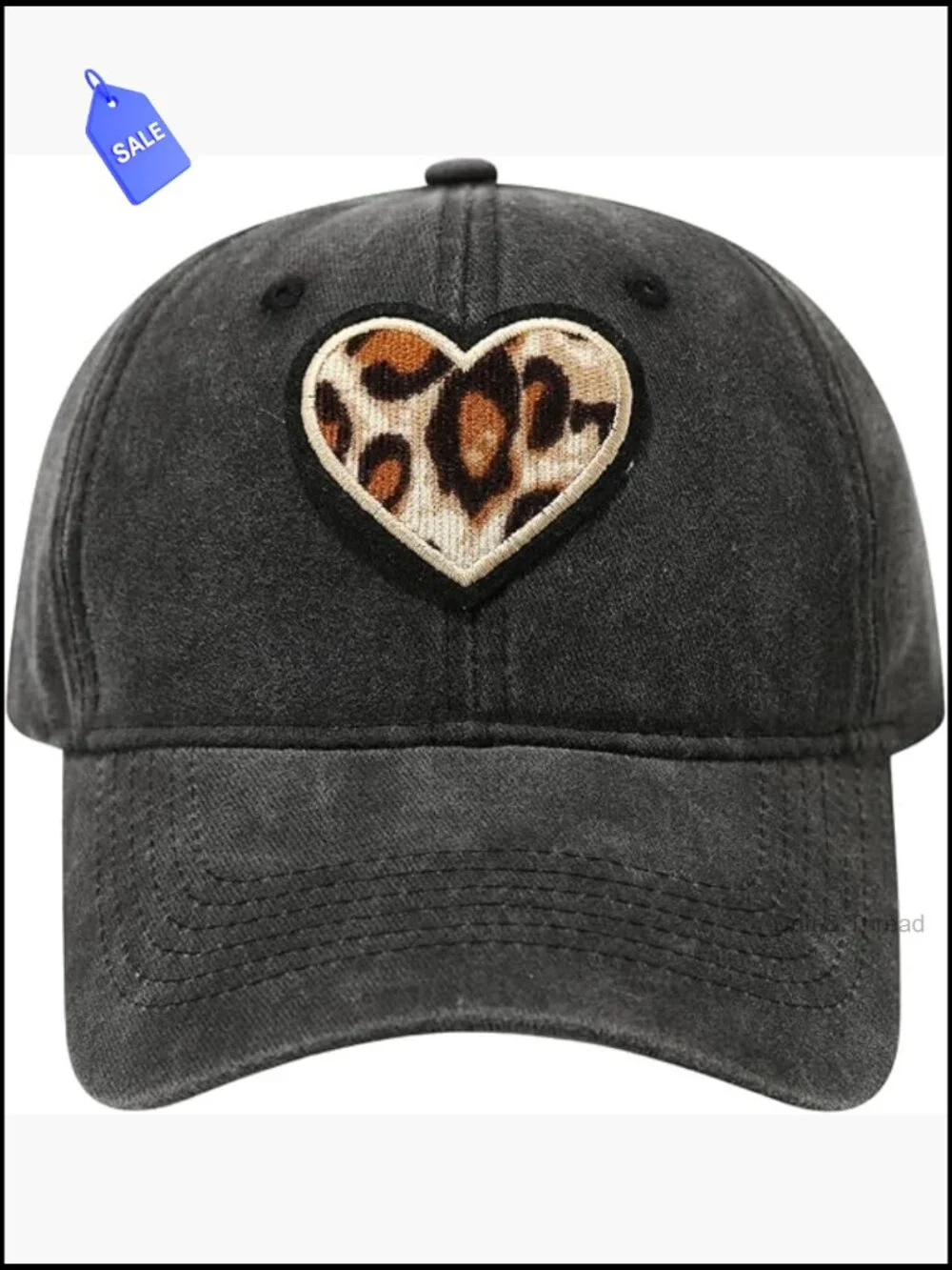 Washed Distressed Baseball Cap with Leopard Letter C - Vintage Cotton Trucker